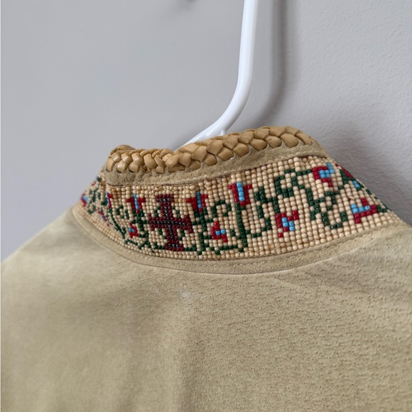Vintage 90’s Overland Suede Fringe Jacket Beaded Collar Bone Detail USA Women 14 - Picture 8 of 15